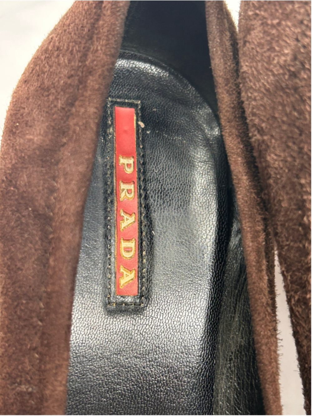 Prada Vintage Brown Suede Black Patent Cap Toe Pumps Size 36 - Picture 7 of 9